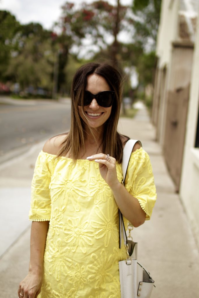 yellow off the shoulder dress, itsy bitsy indulgences 