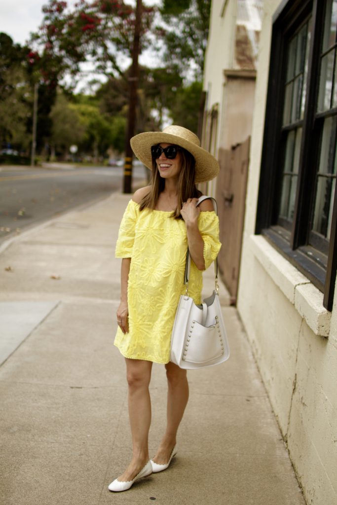 yellow off the shoulder dress, itsy bitsy indulgences 