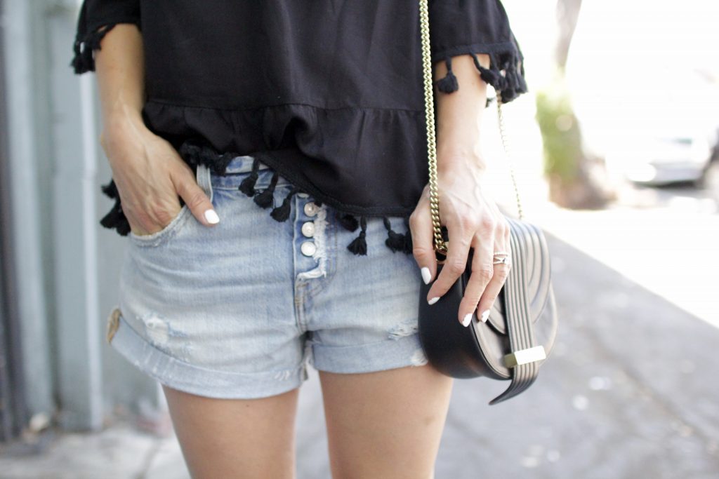 distressed denim shorts, itsy bitsy indulgences 