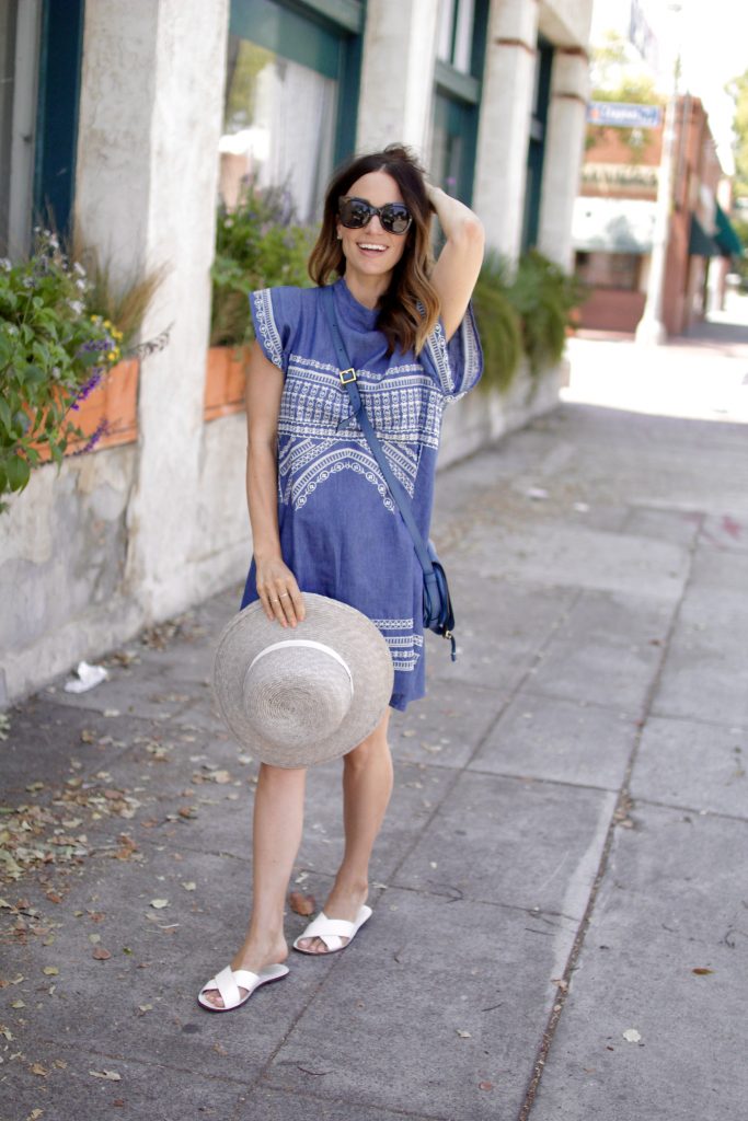 chambray embroidered dress, itsy bitsy indulgences 