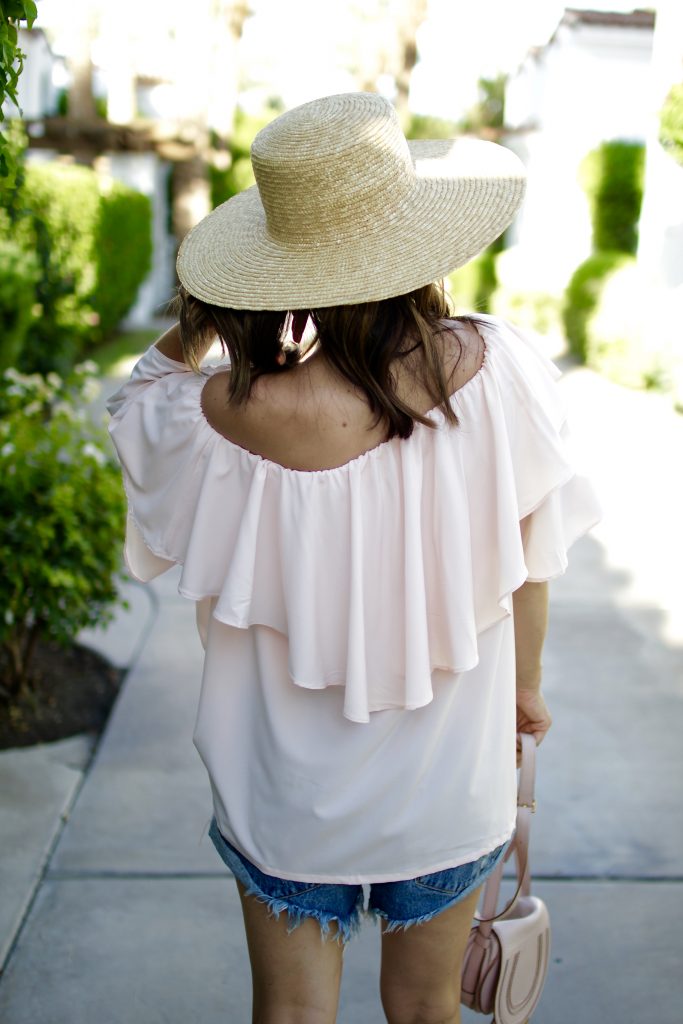 blush off the shoulder top, itsy bitsy indulgences