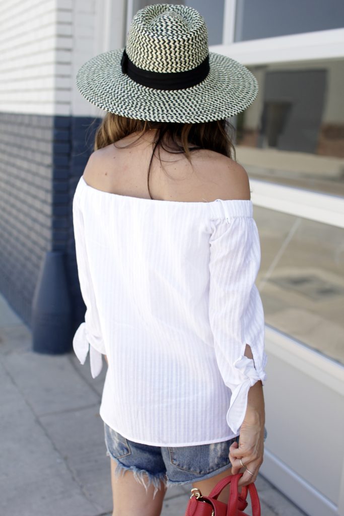 white off the shoulder top, itsy bitsy indulgences 