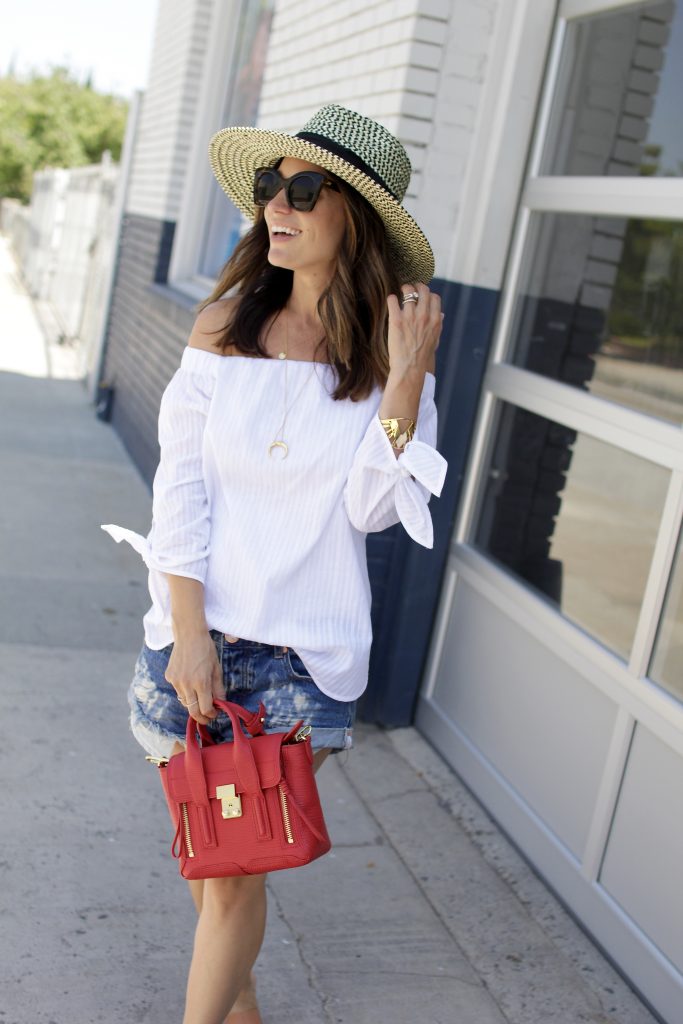 white off the shoulder top, itsy bitsy indulgences 