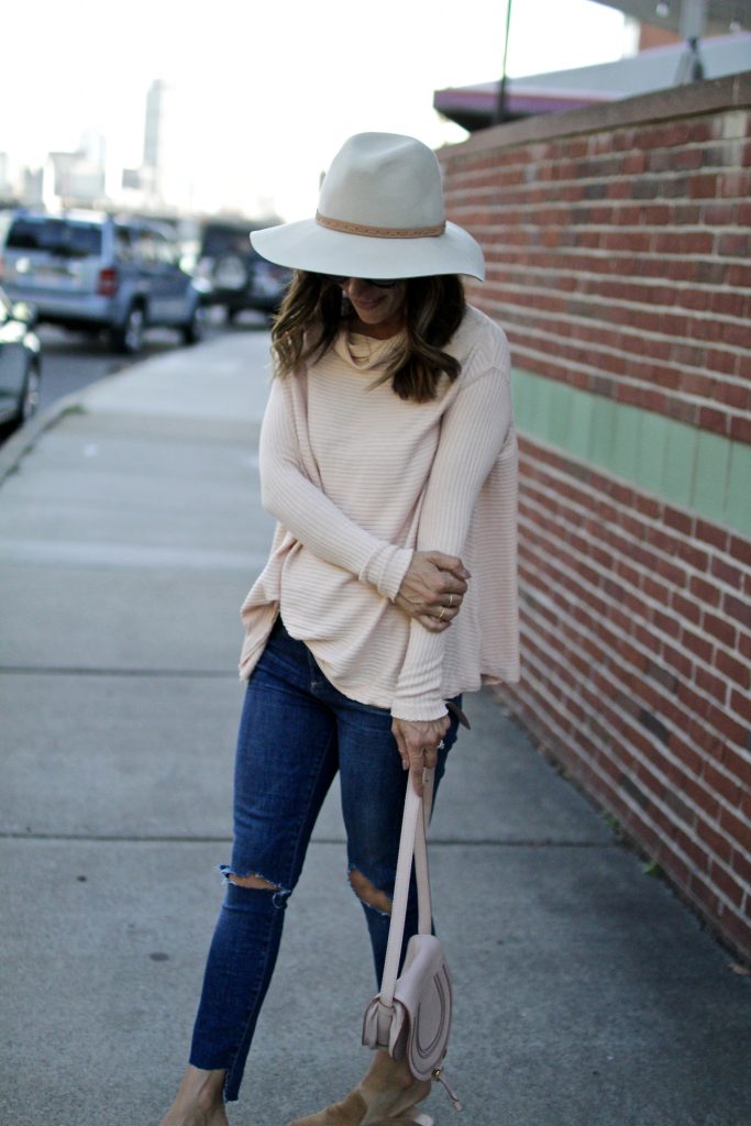 blush sweater floppy fedora, itsy bitsy indulgences 