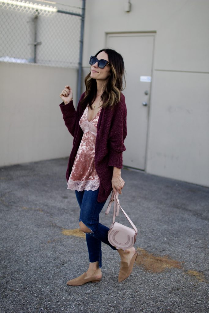 velvet cami and chunky knit, itsy bitsy indulgences 