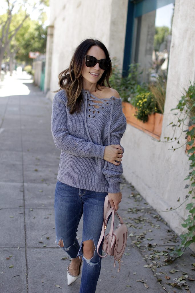 lace up sweater, itsy bitsy indulgences 