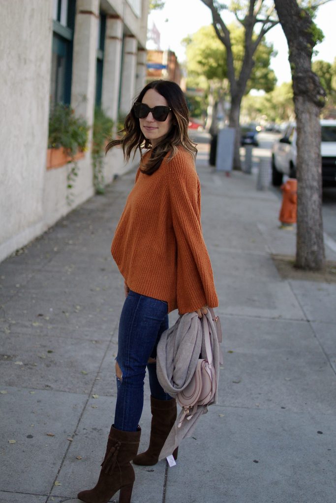 oversized rust sweater, itsy bitsy indulgences 