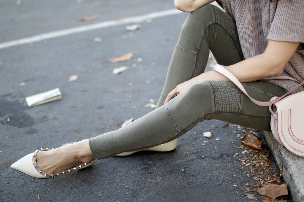 motto leggings, rockstud flats, itsy bitsy indulgences 