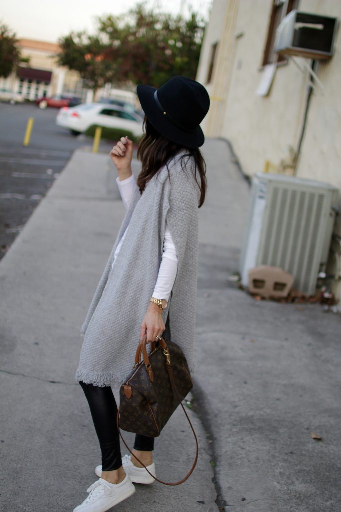 knit poncho _+ leather leggings, itsy bitsy indulgences 