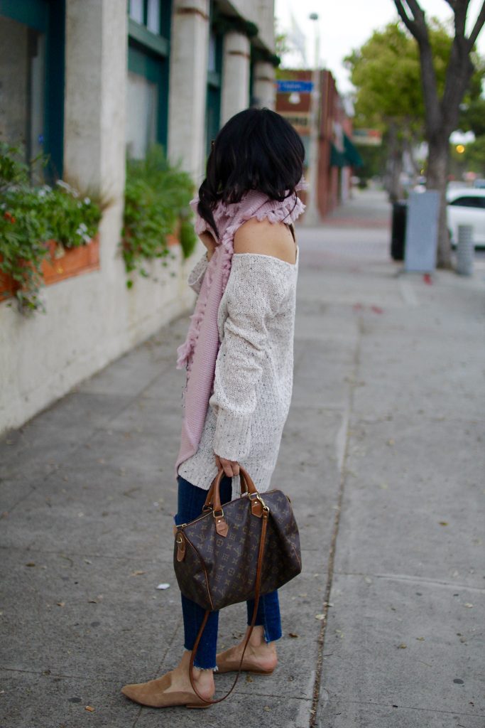 thanksgiving outfit ideas, off the shoulder sweater, itsy bitsy indulgences 