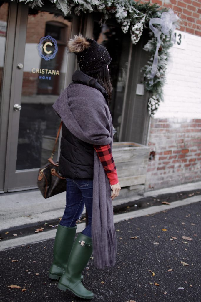 oversized scarf + buffalo check, itsy bitsy indulgences 