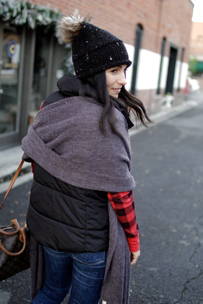 oversized scarf + buffalo check, itsy bitsy indulgences 