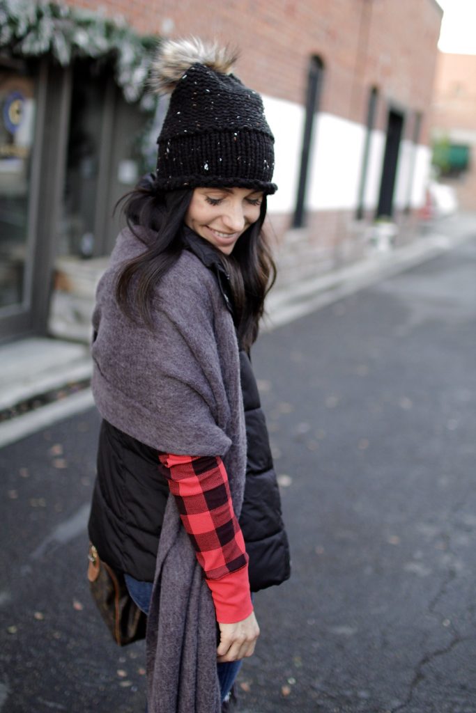 buffalo check layered outfit, itsy bitsy indulgences 