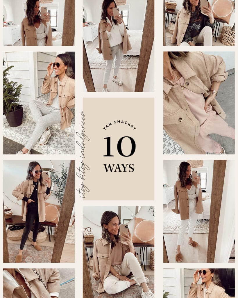 tan shacket outfit