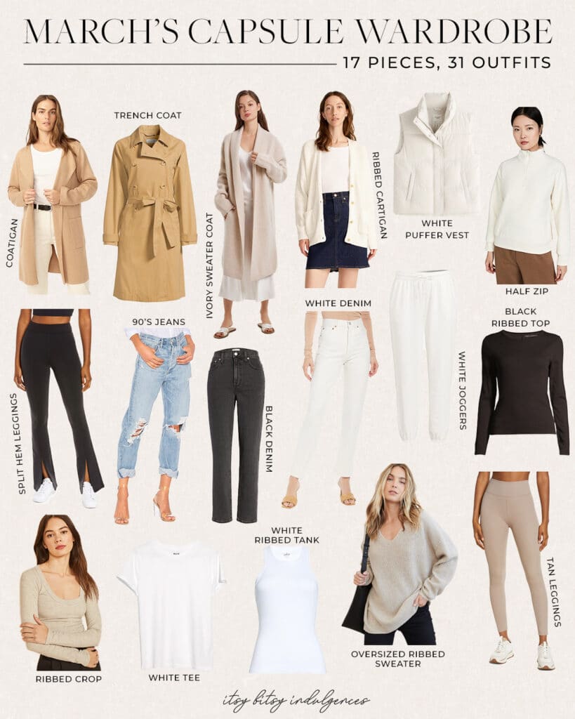 Itsy Bitsy IndulgencesMarch’s Capsule Wardrobe || 17 Pieces, 31 Outfits