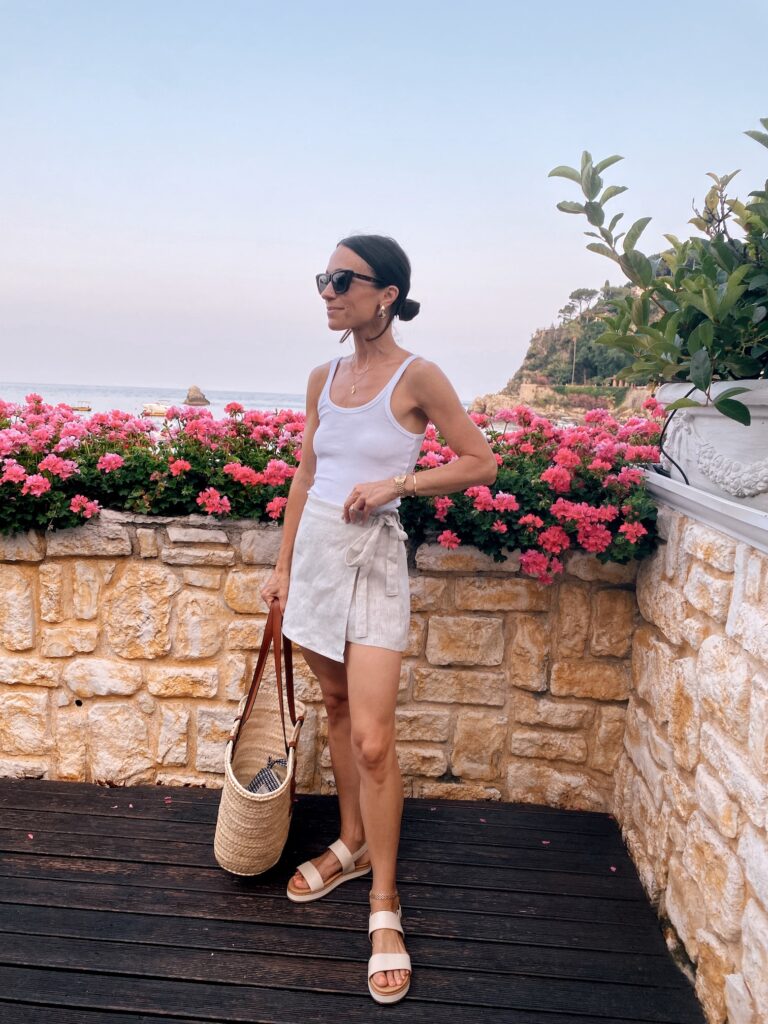 Skort, Tank, Flatform Sandals, Statement Earrings